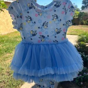Bluey Cartoon Character Dress with Tulle Skirt